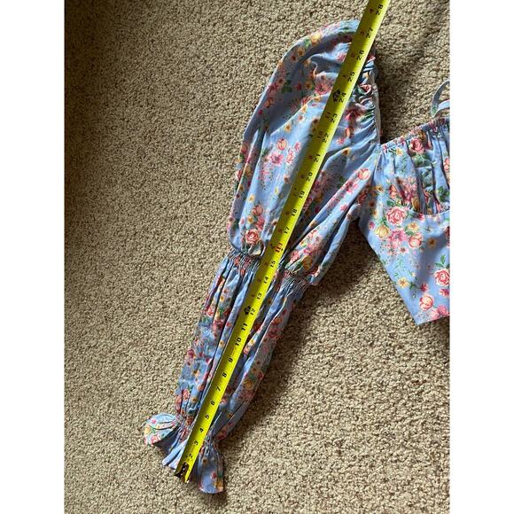 Floral Bustier Top Puff Sleeve Cottegecore Crop Top Blouse Spring Feminine - Picture 5 of 7